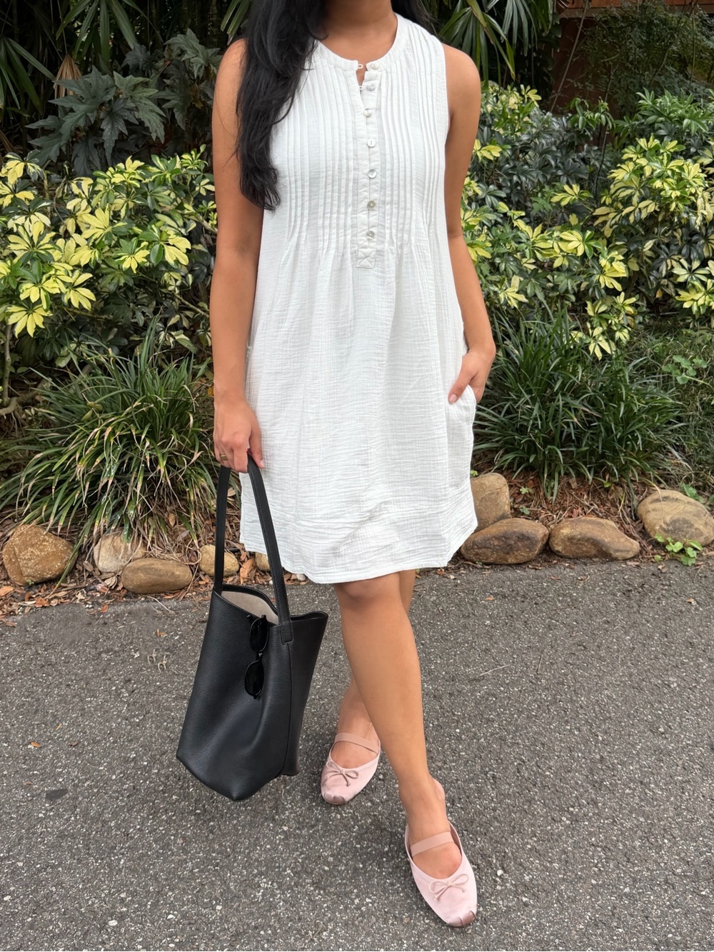 Quince Cream Sleeveless Pintuck Button-Front Mini Dress